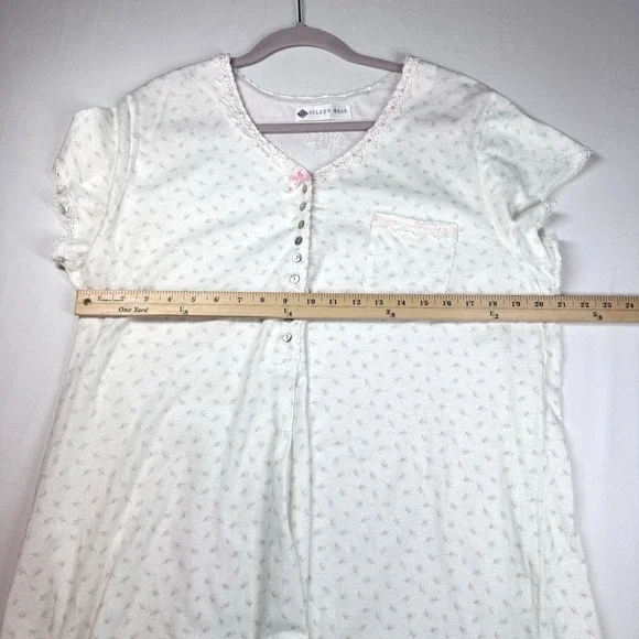 Eileen West Cotton Nightgown Sz L Floral Print Lace Trim Short‎ Sleeve Soft READ - Picture 6 of 9